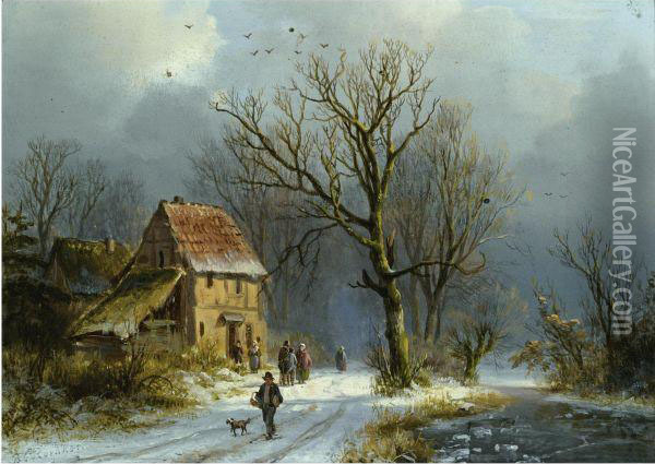 'winter In Het Bosch' - Winter In The Woods Oil Painting - Barend Cornelis Koekkoek