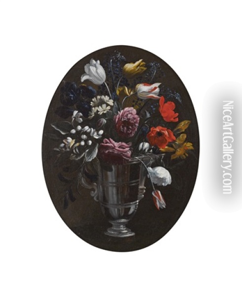 Roses, Tulips And Red Poppies In A Vase Oil Painting - Pier Francesco Cittadini
