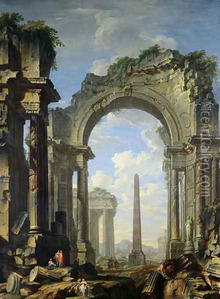 Landscape with Ruins Oil Painting - Giovanni Niccolo Servandoni