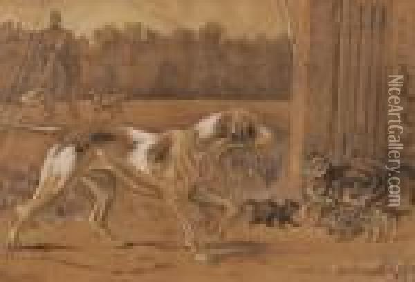 Hounds And Cats Oil Painting - Louis William Wain