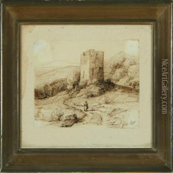 Castle Ruin Oil Painting - Louis Gurlitt