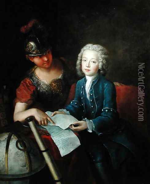 Jean-Philippe Baratier 1721-40 Presented to Minerva, 1735 Oil Painting - Antoine Pesne