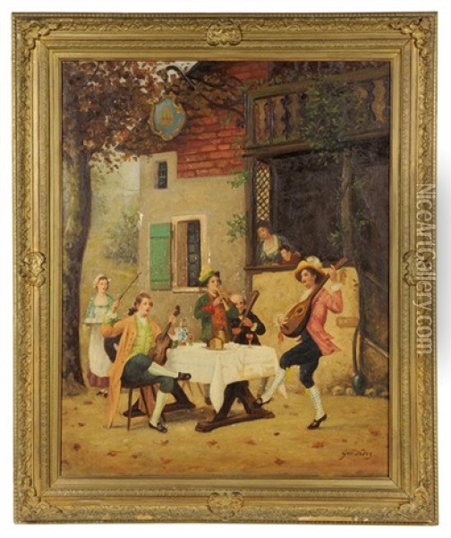 Celebratory Scene At A Tavern Oil Painting - Emile Georges (Geo) Weiss