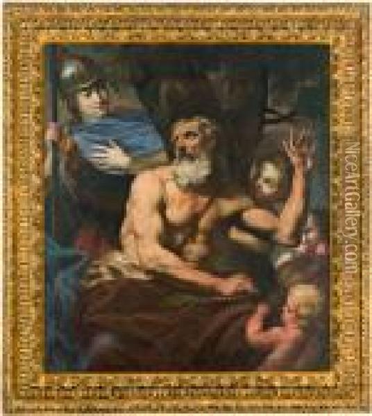 Bellona Sorprende Un Vecchio Con Tre Fanciulli Oil Painting - Antonio Zanchi