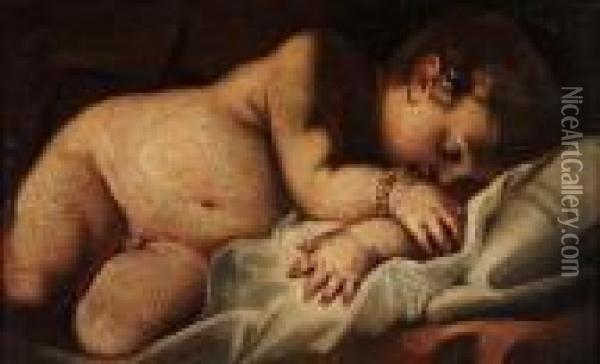 A Sleeping Putto Oil Painting - Acopo D'Antonio Negretti (see Palma Giovane)