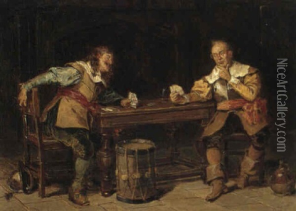 The Game Of Cards Oil Painting - Henry Gillard Glindoni