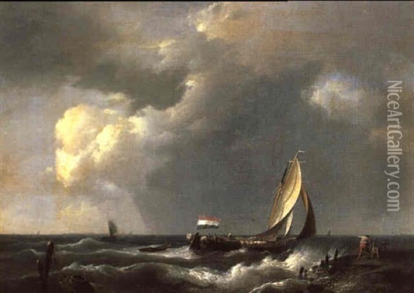 Fischerboote Bei Sturmender See Oil Painting - Hermanus Koekkoek the Younger
