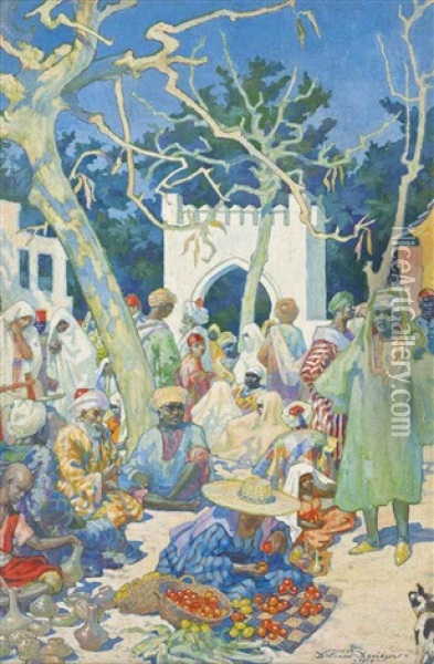 The Bazaar, Tangier Oil Painting - Daniel Pender-Davidson