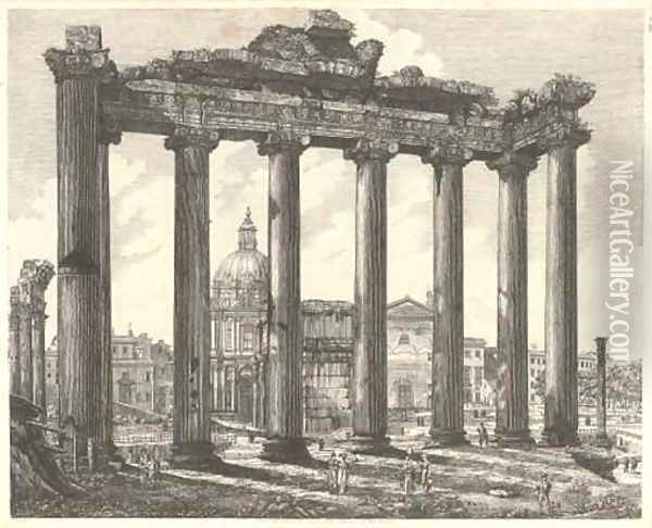 Veduta dell' Interno del Tempio della Concordia, nel Foro Romano; and Veduta Generale del Foro Romano Oil Painting - Luigi Rossini