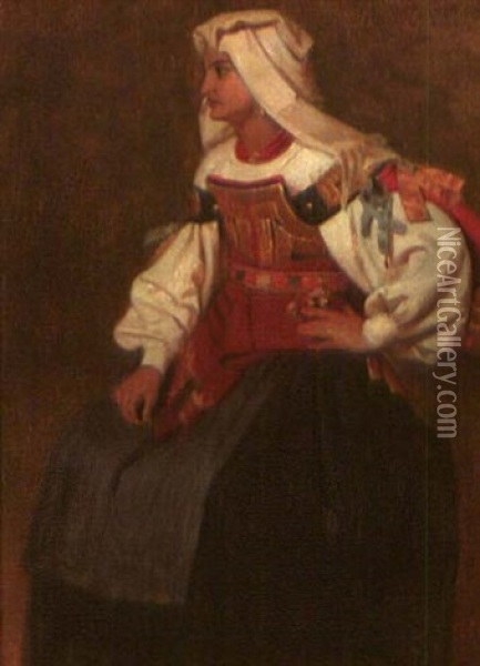 Eine Dame Aus Urbino In Volkstracht Oil Painting - Cesare Felix Georges dell' Acqua