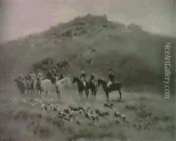 The Starting Of The Hunt, Bellaford Tor Oil Painting - William Sidney Morrish