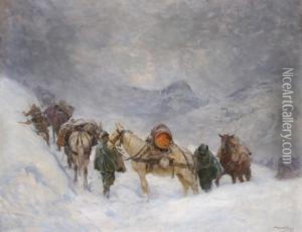 Grande Guerra - I Rifornimenti In Alta Montagna Oil Painting - Achille Beltrame
