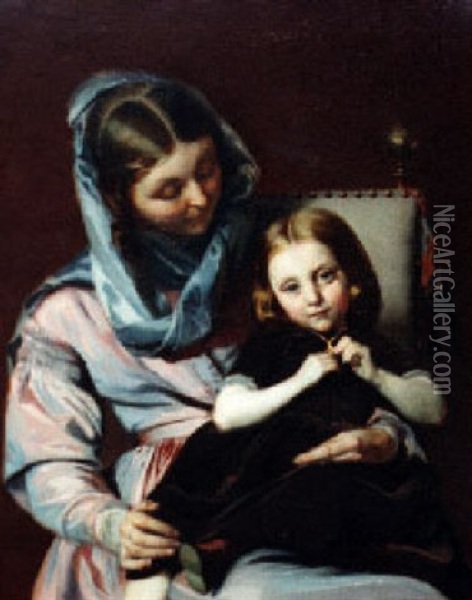 Mother And Daughter Oil Painting - Alexandre (Lammlein) Laemlein