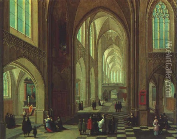 The Interior Of A Gothic Cathedral Oil Painting - Peeter Neeffs the Younger