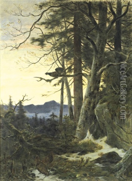 Waldlichtung Mit Rebhuhnern Und Auerhahn Oil Painting - Franz Xaver von Pausinger