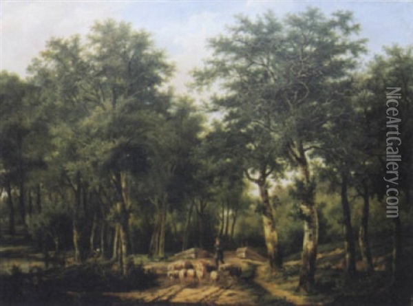 Troupeau Dans La Clairiere Oil Painting - Joseph Francois de Coene