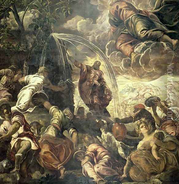 Moses Striking Water from the Rock, 1575 Oil Painting - Jacopo Tintoretto (Robusti)