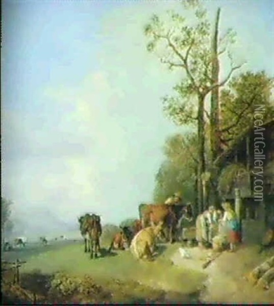 Vor Dem Bauernhof Oil Painting - Heinrich Buerkel