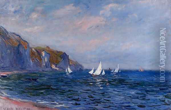 Cliffs And Sailboats At POurville Oil Painting - Claude Oscar Monet