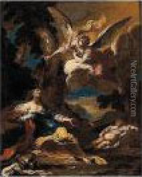 Hagar, Ismael And The Angel Oil Painting - Valerio Castello