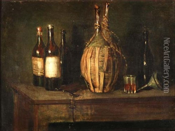 Stillleben Mit Weinflaschen Oil Painting - Francois Adolphe Grison