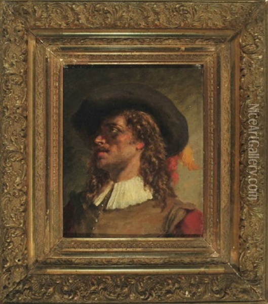 Portrait Eines Jungen Edelmannes Mit Hut, Der Nach Oben Links Blickt Oil Painting - Louis Georges Brillouin
