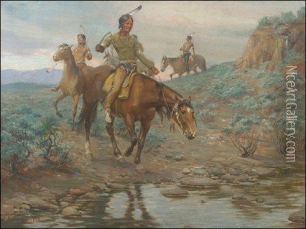At The Ford Oil Painting - Charles Abel Corwin