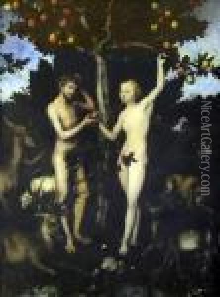 Adam And Eve Oil Painting - Lucas The Elder Cranach
