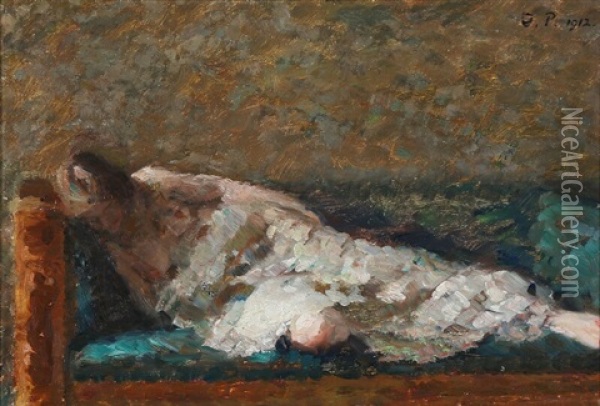 A Model Lying On A Green Sofa Oil Painting - Julius Paulsen