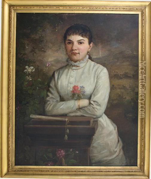 Young Lady With Flowers And Fan Oil Painting - William Garl Brown