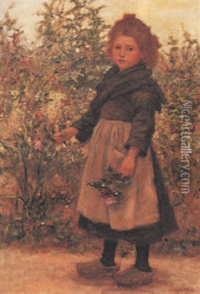 Picking Roses In A Breton Garden Oil Painting - Aloysius C. O'Kelly