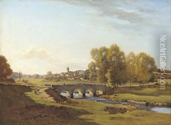 Pont sur la Soane a Monthureaux, Vosges Oil Painting - Jean Ferdinand Monchablon