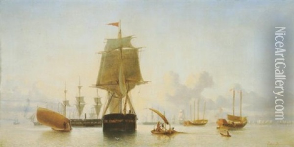 Schiffe Auf Der Reede Von Batavia (djakarta) Oil Painting - Jacob Eduard Heemskerck van Beest