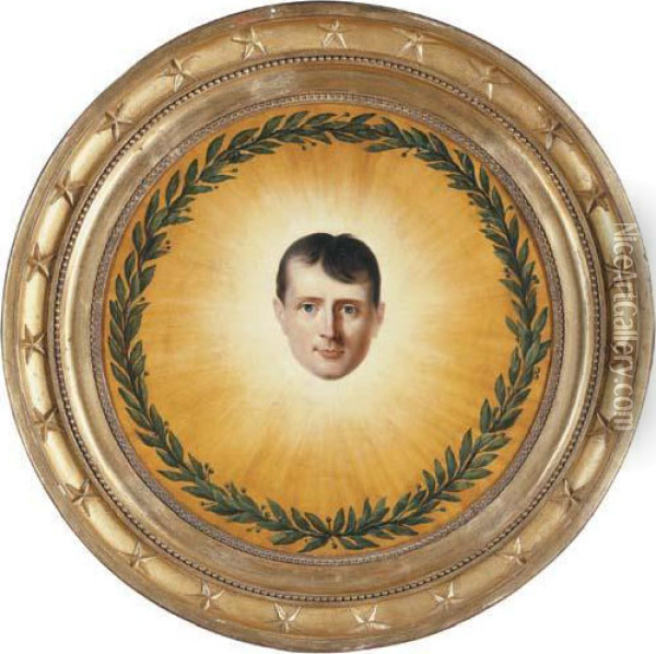 The Head Of Napoleon Surrounded By A Laurel Wreath In Asunburst Oil Painting - Laurent Dabos