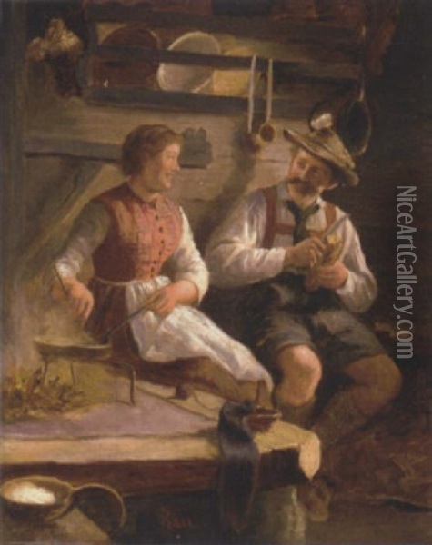 Alpenlandisches Paar In Der Kochstube Oil Painting - Emil Rau
