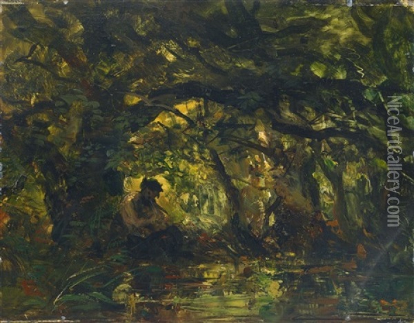 Woodland Scene With Pan Playing A Flute Oil Painting - Carl Ebert