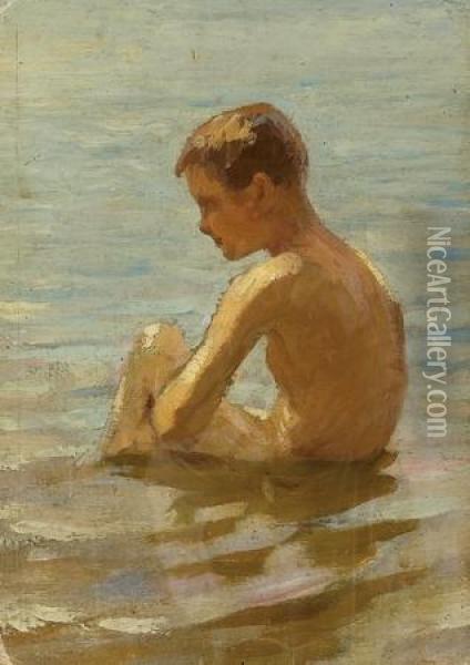 Boy In Water Oil Painting - Nikolai Petrovich Bogdanov-Belsky