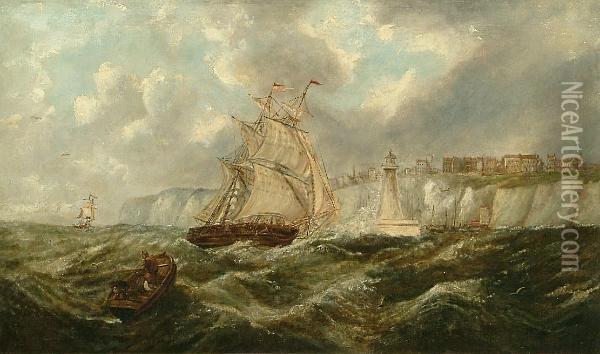 Ships Off The Coast Of Dover Oil Painting - Adolphus Knell