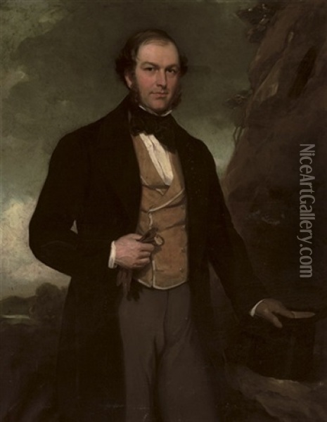 Portrait Of James Beech In A Black Coat And Tan Waistcoat Oil Painting - Sir Francis Grant