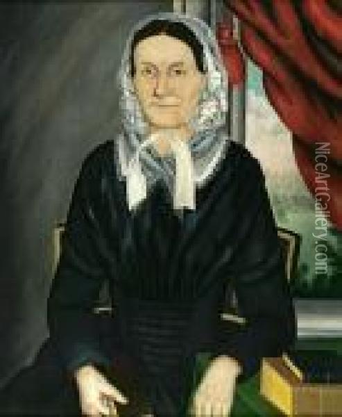 Portrait Of A Quaker Woman Reading Oil Painting - Susan C. Waters