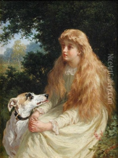 Portrait Of A Young Girl With Her Greyhound Oil Painting - George Augustus Holmes
