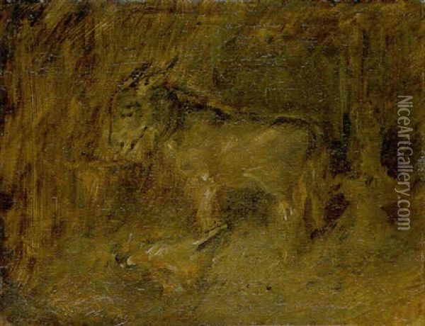 Esel Im Stall Oil Painting - Wilhelm Busch