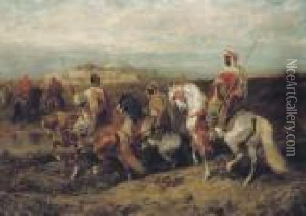 Bedouins Approaching A City Oil Painting - Adolf Schreyer