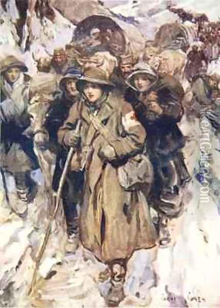 Brave nurses in the retreat of the Serbian army Oil Painting - Cyrus Cuneo