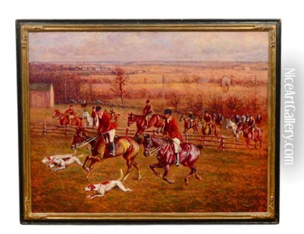 Fox Hunting Scene With Hounds Oil Painting - John Carlaw