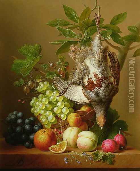Still Life with Fruit and a Dead Partridge Oil Painting - Arnoldus Bloemers