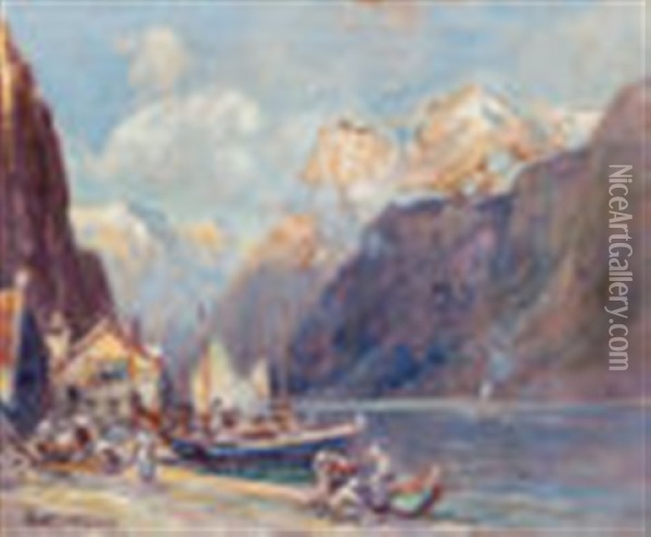 Norwegian Fjord Oil Painting - Arthur Vidal Diehl