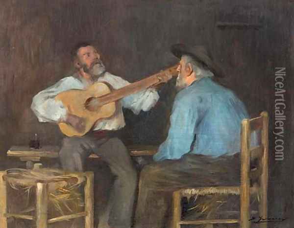 Tocando la guitarra (Playing the guitar) Oil Painting - Luis Graner Arrufi