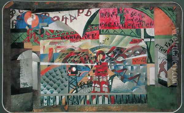 Stage design for an agitational performance, 1920 Oil Painting - M I Stepanov