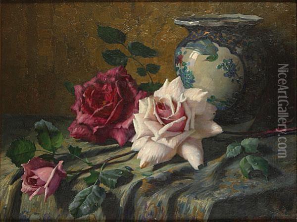 Nature Morte Aux Roses Oil Painting - Pascal De Beucker